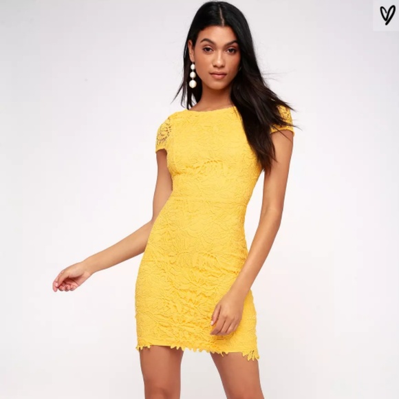 Lulu's Dresses & Skirts - Lulu's Yellow Lace Bodycon Dress